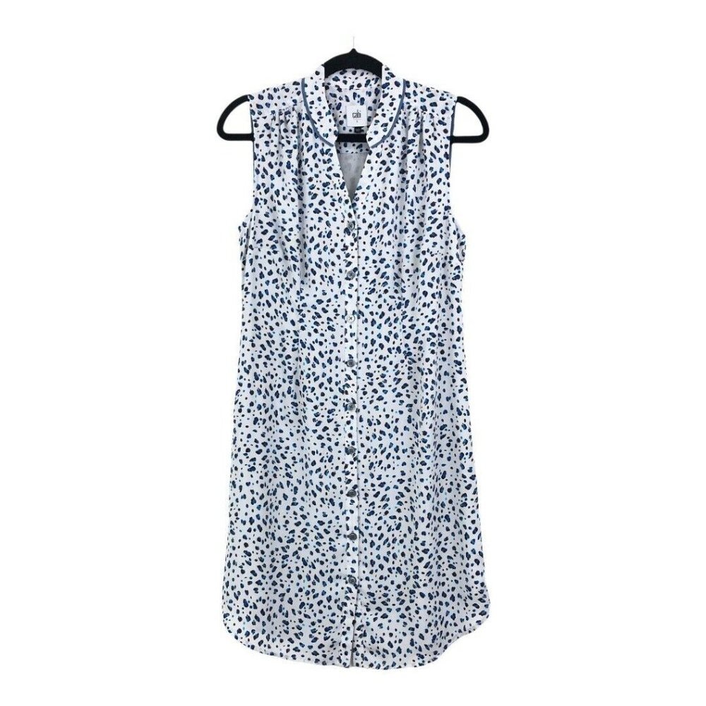 CAbi Womens Size Small #5233 White Leopard Print Camilla Shirt Dress